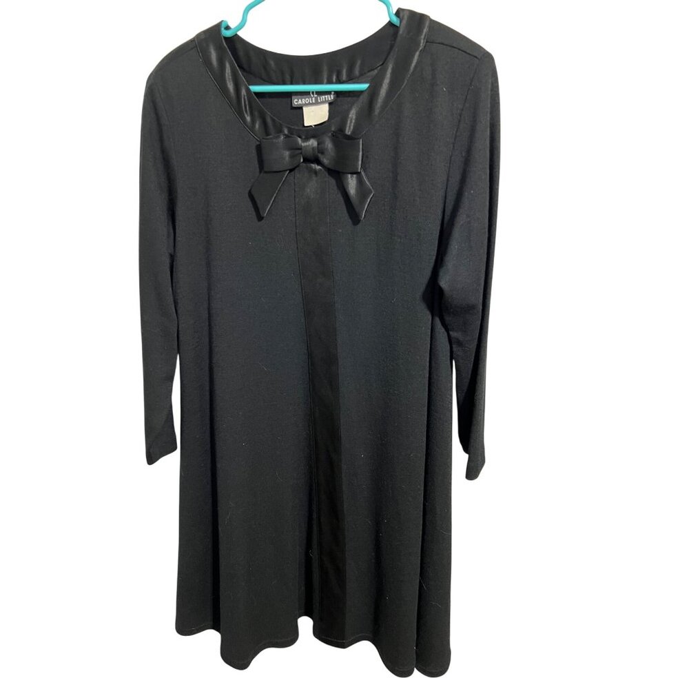 Carole Little Womens Black Tunic Top W/ Satin Bow Detail Size 12